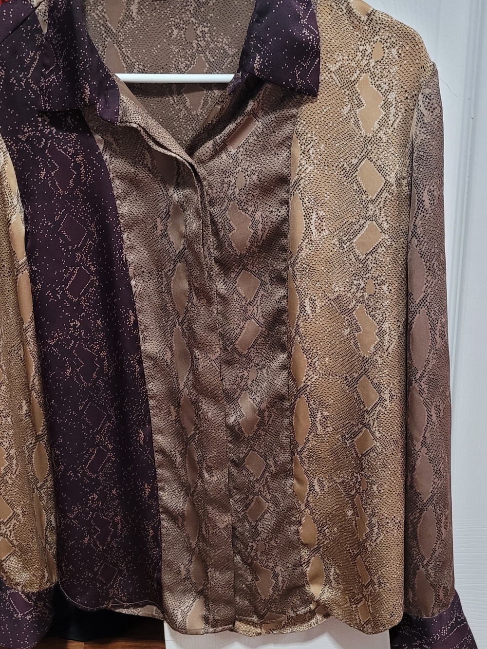 Equipment Two-Tone Snake Print Shirt in Brown and Plum